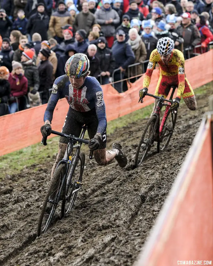 Gage Hecht rides a rut en route to a ninth-place finish in the U23 Men's race. 2018 Cyclocross World Championships, Valkenburg-Limburg. © Gavin Gould / Cyclocross Magazine