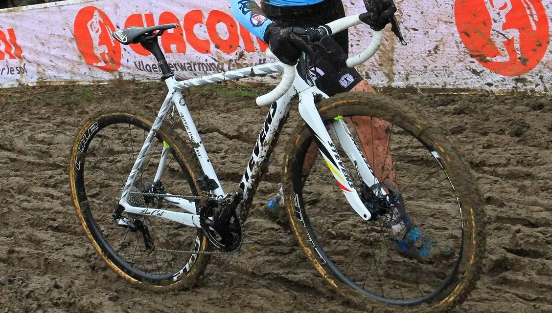 Cant's A bike at Worlds was white with a black saddle. 2018 Cyclocross World Championships, Sanne Cant's Stevens Super Prestige. © B. Hazen / Cyclocross Magazine