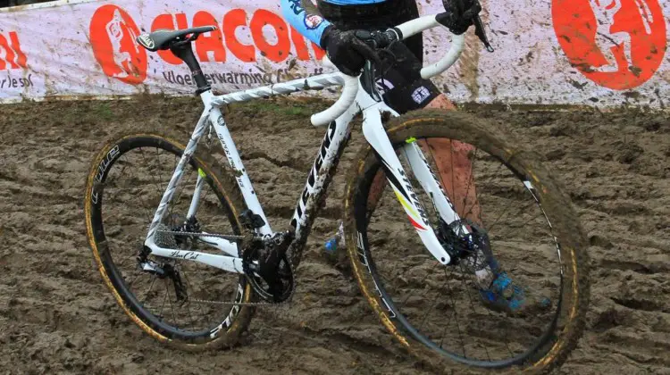 Cant's A bike at Worlds was white with a black saddle. 2018 Cyclocross World Championships, Sanne Cant's Stevens Super Prestige. © B. Hazen / Cyclocross Magazine