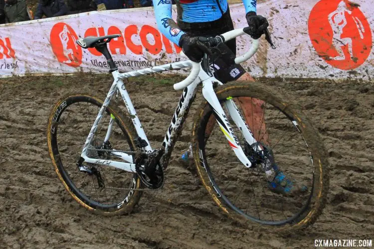 Cant's A bike at Worlds was white with a black saddle. 2018 Cyclocross World Championships, Sanne Cant's Stevens Super Prestige. © B. Hazen / Cyclocross Magazine