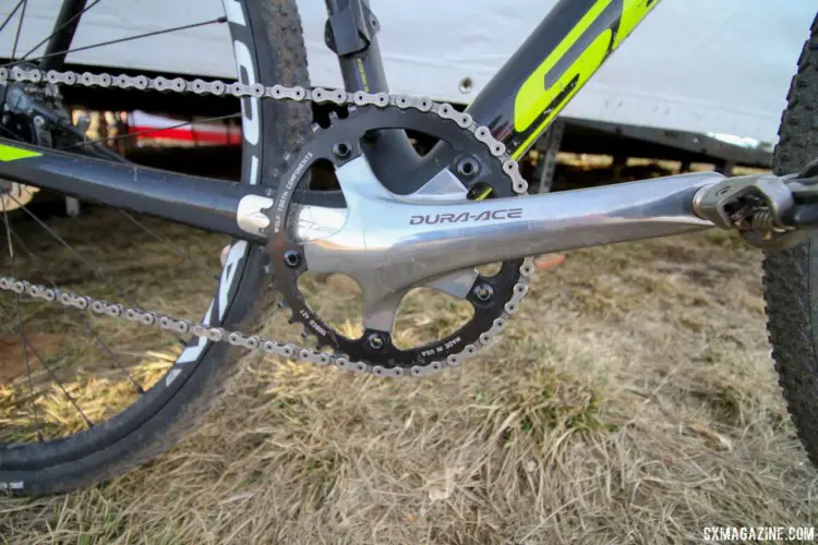 Wells used an older Shimano Dura-Ace 7800 crankset for his singlespeed configuration. Jake Wells' 2018 Nationals-Winning Singlespeed Scott Addict CX. © D. Mable / Cyclocross Magazine