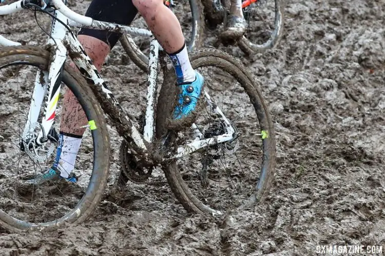 The Lynx Cat on Cant's Worlds bike was somewhat muted. It can be seen in script on the chainstay. 2018 Cyclocross World Championships, Sanne Cant's Stevens Super Prestige. © B. Hazen / Cyclocross Magazine