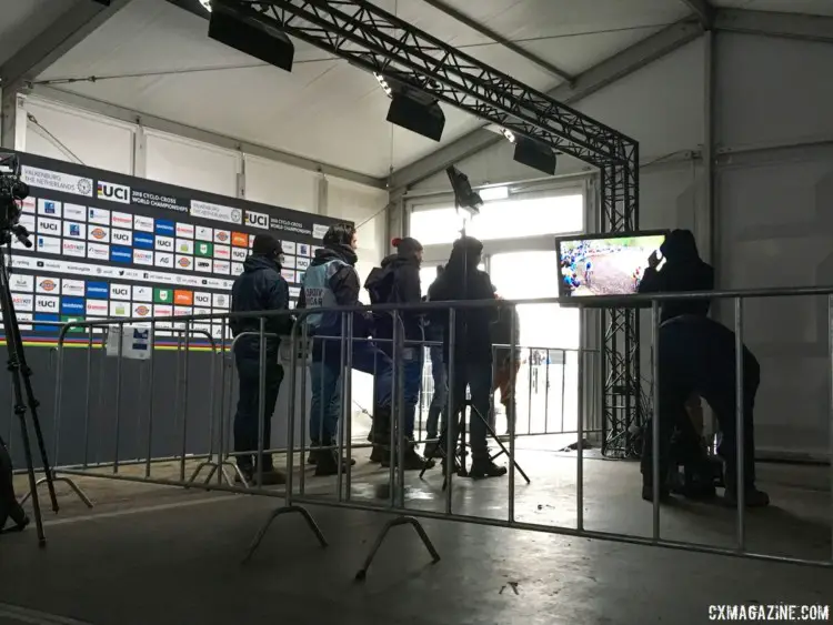 Members of the medai watching a race from the Mixed Zone. Corey Coogan Cisek rider diary. © C. Coogan Cisek / Cyclocross Magazine