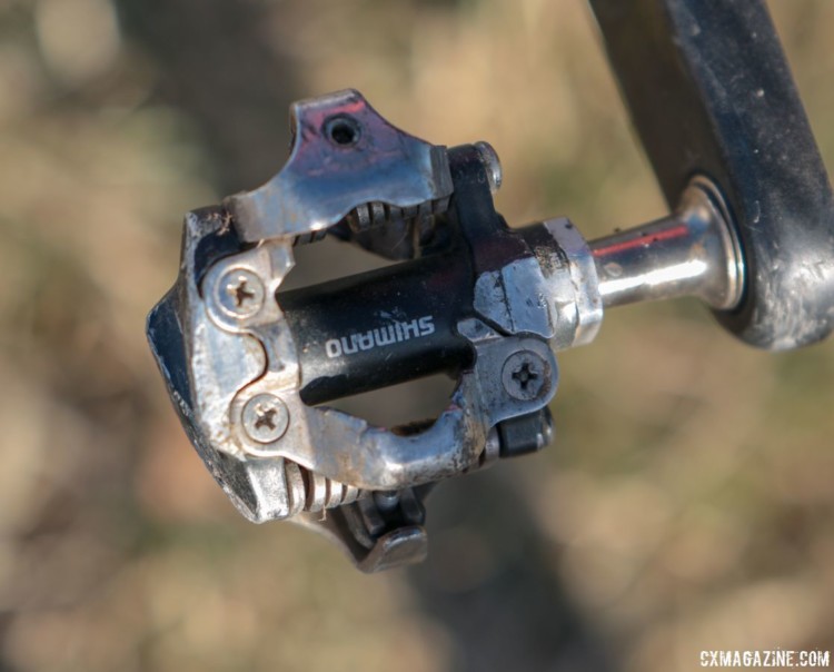 Part of the wide appeal of XT M8000 pedals for cyclocross is the open design, which sheds debris well. Monica Lloyd's Masters 40-44 Title-winning KTM Canic cyclocross bike. 2018 Cyclocross National Championships. © A. Yee / Cyclocross Magazine