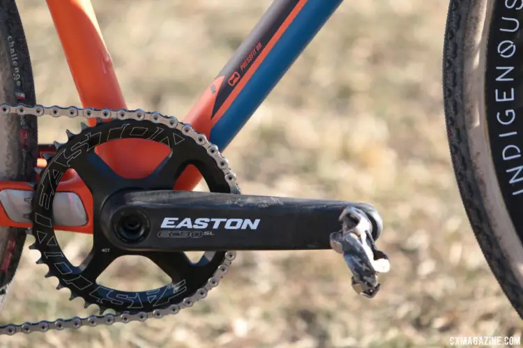 Easton offers several chain ring options for the EC90SL crank, including several 1x options for cyclocross. Lloyd used a 40 tooth ring in Reno. Monica Lloyd's Masters 40-44 Title-winning KTM Canic cyclocross bike. 2018 Cyclocross National Championships. © A. Yee / Cyclocross Magazine