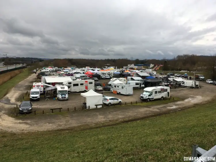 Parking at World Cup Nommay, Corey Coogan Cisek Rider Diary. © S. de Poorter / Cyclocross Magazine