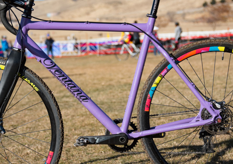Crockell's Williams Prisma wheels came with bright decals that make her bike stand out more. Hope Crockell's Junior 13-14 Ventana El Martillo CX, 2018 Cyclocross National Championships, © C. Lee / Cyclocross Magazine