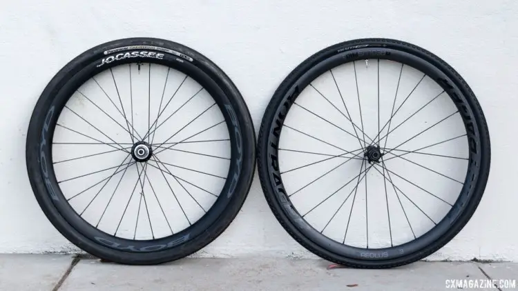 With the appropriate tires mounted, the 650b Boyd Jocassee wheel has the same rolling circumference as the 700c Bontrager Aeolus 3. Boyd Jocassee 650b Carbon Tubeless Gravel Wheelset. © C. Lee / Cyclocross Magazine