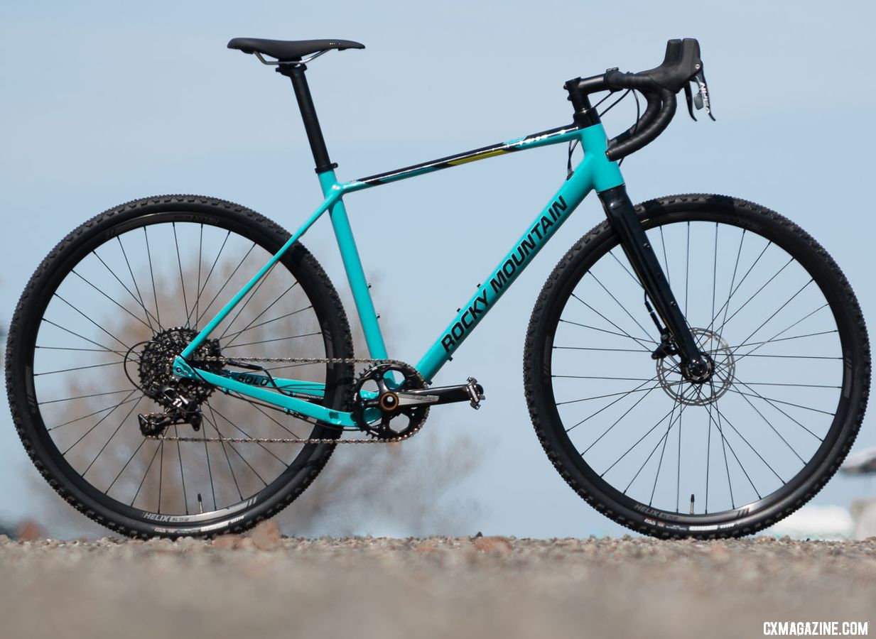 The $1,900 Rocky Mountain Solo 50 comes with a SRAM Apex 1 groupset and plenty of clearance for wide 700c and 650b tires. Rocky Mountain Solo gravel / adventure bike. © Cyclocross Magazine