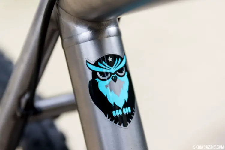 The titanium frame is a 3V/2.5Al alloy. The seat tube features the company's owl logo. Sage Titanium PDXCX Cyclocross Bike. © C. Lee / Cyclocross Magazine