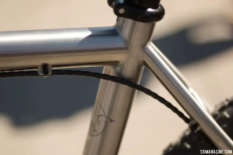 Merlin routes the cables externally along the titanium frame. Merlin Titanium Cyclocross Bike. 2018 Sea Otter Classic. © Cyclocross Magazine