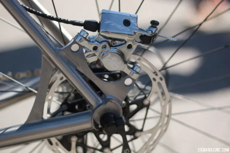 Merlin's bikes come with IS mount brakes, but can be built with flat mounts. Merlin Titanium Cyclocross Bike. 2018 Sea Otter Classic. © Cyclocross Magazine
