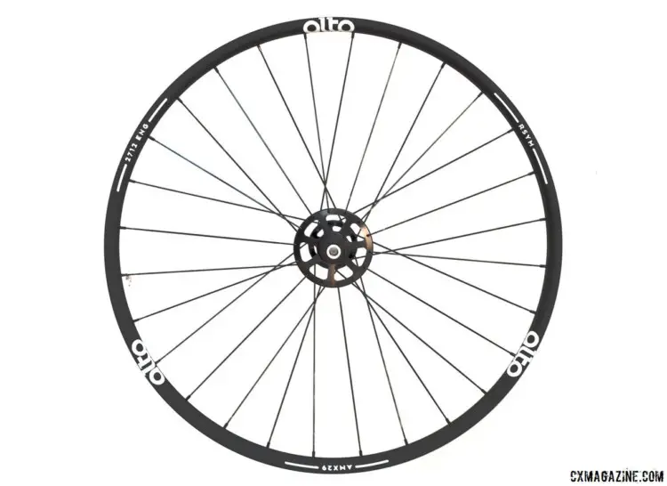 Our Alto Cycling alloy AMX29 cyclocross / gravel disc brake test wheels came with radial drive-side spokes, but the company has since moved to two-cross. © Cyclocross Magazine