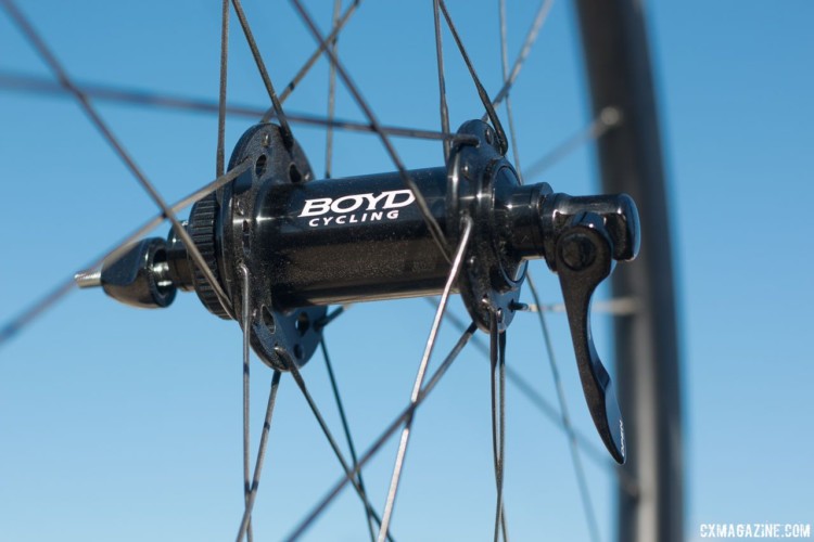 The new carbon Pinnacle wheels come with Boyd Cycling Quest disc hubs. Boyd Cycling Pinnacle Tubeless Gavel and Tubular Cyclocross Wheelsets. 2018 Sea Otter Classic. © Cyclocross Magazine