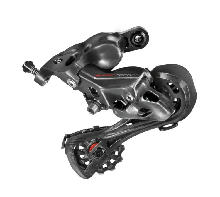 The rear derailleurs of both the Record and Super Record groupsets have been redesigned for 12-speed performance. Campagnolo 12-speed Super Record groupset. photo: Campagnolo