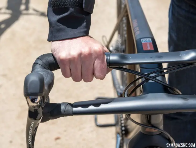 The unique handlebar provides flex when your hands are on top of the bar. Canyon Grail CF Gravel Bike. 2018 Sea Otter Classic. © C. Lee / Cyclocross Magazine