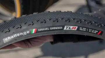 Challenge's Gravel Grinder will be available in tubeless-ready form, including this new high-volume 42mm option. New Challenge Tubeless-Ready and Tubular Gravel Tires. 2018 Sea Otter Classic. © Cyclocross Magazine