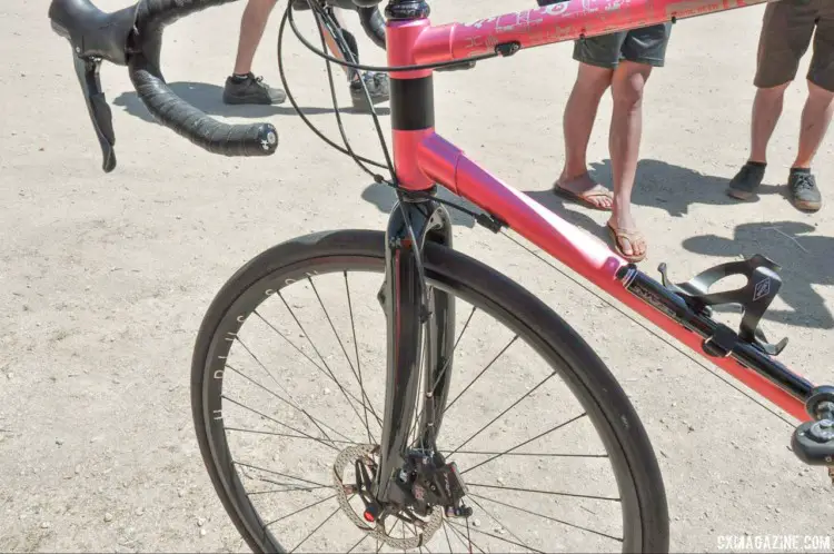 Circa's display All Road bike was outfitted with slicks. Circa Cycle's annodized aluminum lugged allroad bike. 2018 Sea Otter Classic cyclocross and gravel new products. © T. McBirney / Cyclocross Magazine