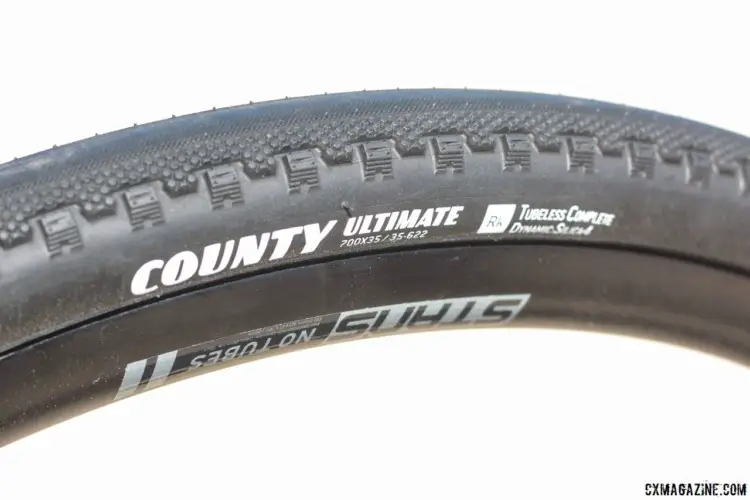 The County is 35mm wide with a smooth center. All of Goodyear's new tires are tubeless-ready.New Goodyear County and Connector Tubeless Gravel Tires. 2018 Sea Otter Classic. © Cyclocross Magazine