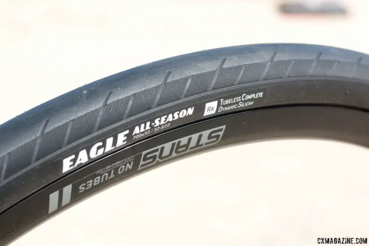 The Eagle All-Season is a wide slick from Goodyear that comes in a 32mm width. 2018 Sea Otter Classic. © Cyclocross Magazine