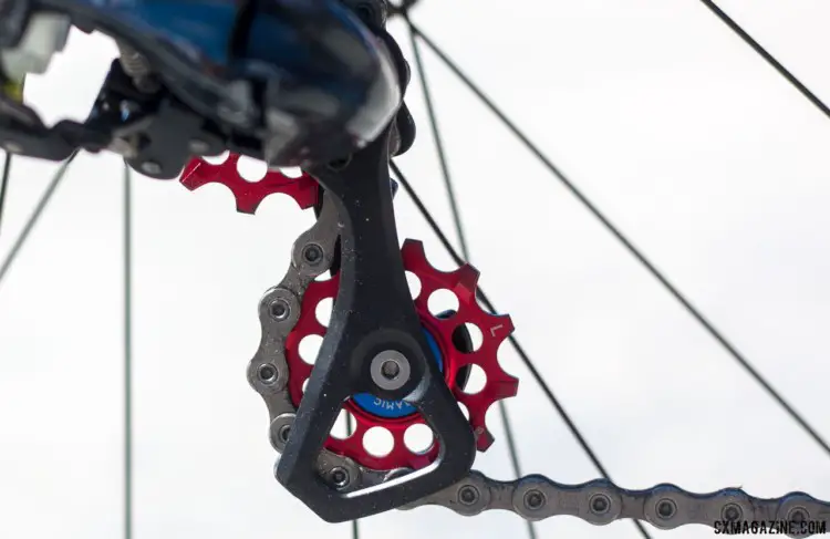 Wyman runs Kogel's 12-tooth ceramic pulley wheel. Helen Wyman's new KindHuman Kensuke gravel bike. 2018 Sea Otter Classic cyclocross and gravel new products. © Cyclocross Magazine