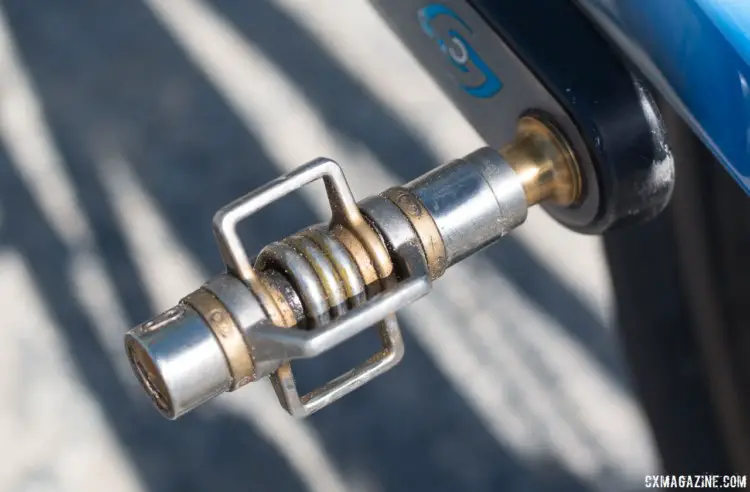 Wyman had Crankbrothers Egg Beater pedals on her gravel ride. We commonly see the Candy model for cyclocross. Helen Wyman's new KindHuman Kensuke gravel bike. 2018 Sea Otter Classic cyclocross and gravel new products. © Cyclocross Magazine