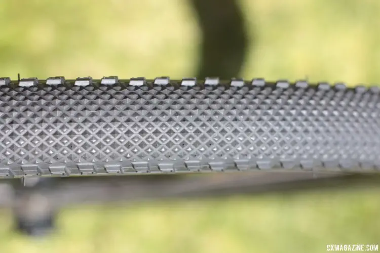 The Boken tread features low-profile diamonds on the center and side knobs for grip while cornering. IRC Boken Gravel Tire. 2018 Sea Otter Classic. © Cyclocross Magazine