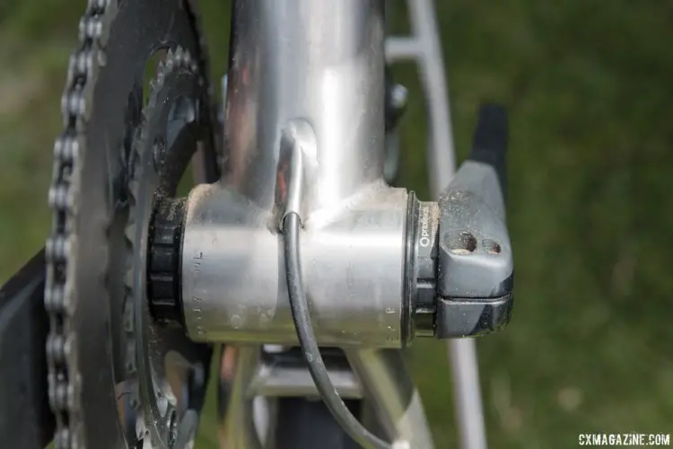 Internal housing run through the downtube is plumbed for easy setup and has a clean exit. Litespeed Cherohala and Gravel Bikes. 2018 Sea Otter Classic. © Cyclocross Magazine