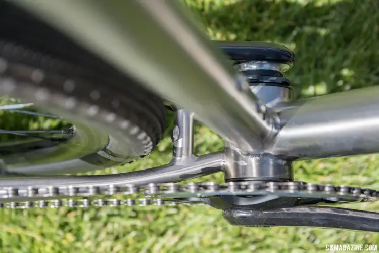 The Litespeed Gravel had a 38mm Panaracer Gravel King mounted with plenty of room to spare. Litespeed Cherohala and Gravel Bikes. 2018 Sea Otter Classic. © Cyclocross Magazine