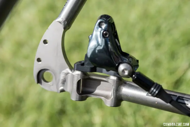 Litespeed uses impressive machining on the rear direct mount. Litespeed Cherohala and Gravel Bikes. 2018 Sea Otter Classic. © Cyclocross Magazine