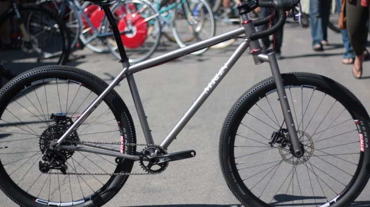 The Merlin Adventure bike comes as a $6,000 complete build with the $750 front fork. Merlin Titanium Adventure Bike. 2018 Sea Otter Classic. © Cyclocross Magazine