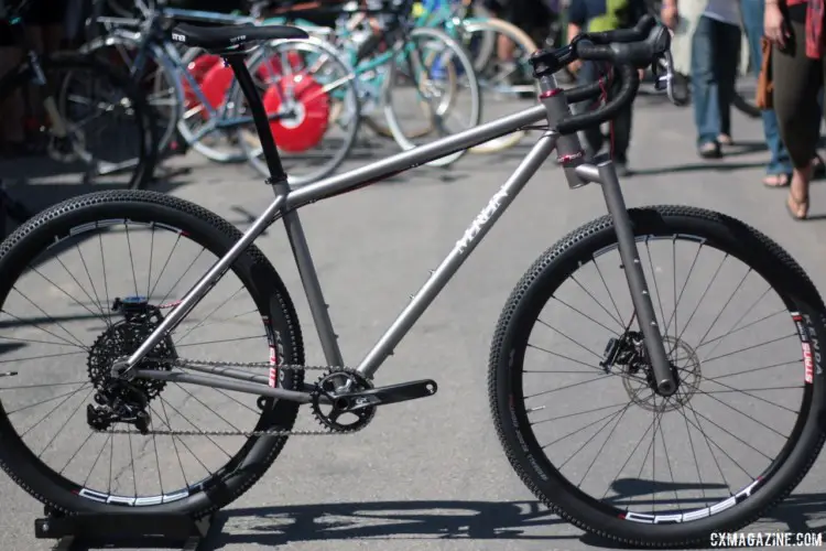 Merlin will produce small batch custom titanium bikes. Shown here is the $6,000 Adventure bike. Merlin Titanium Adventure Bike. 2018 Sea Otter Classic. © Cyclocross Magazine