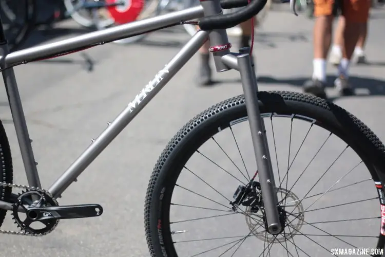 The $750 custom titanium fork comes with mounts to pack your gear up for adventure. Merlin Titanium Adventure Bike. 2018 Sea Otter Classic. © Cyclocross Magazine