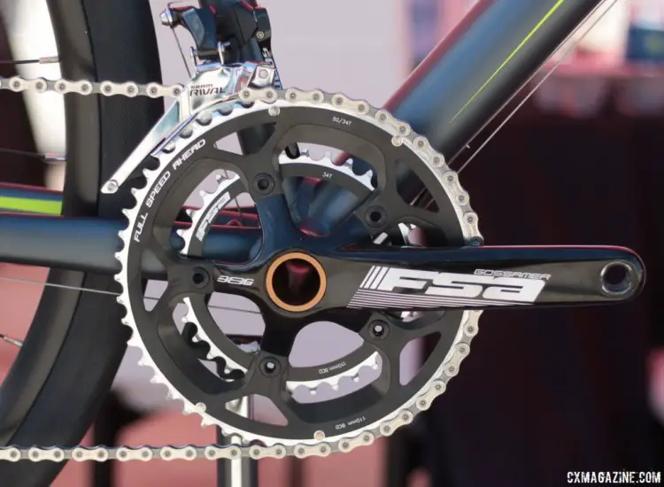 The Vantage RX1 comes with a 50/34t FSA Gossamer crankset. Schwinn Vantage RX1 Gravel Bike. 2018 Sea Otter Classic. © Cyclocross Magazine