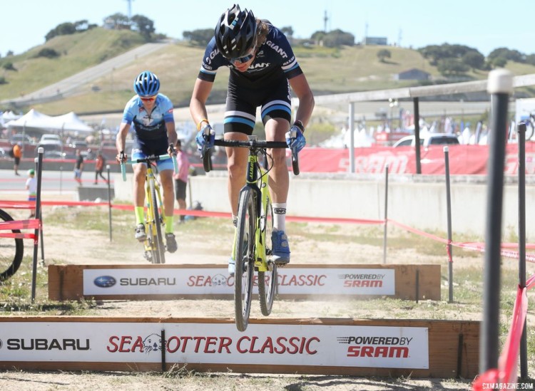 Hopping the barriers was a popular choice. 2018 Sea Otter Classic Cyclocross Race, Pro Men and Women. © J. Silva / Cyclocross Magazine