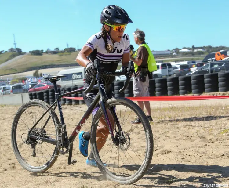 Crystal Anthony runs through the sand en route to the victory. 2018 Sea Otter Classic Cyclocross Race, Pro Men and Women. © J. Silva / Cyclocross Magazine