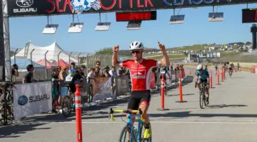 Lance Haidet celebrates his win in the Men's race. 2018 Sea Otter Classic Cyclocross Race, Pro Men and Women. © J. Silva / Cyclocross Magazine