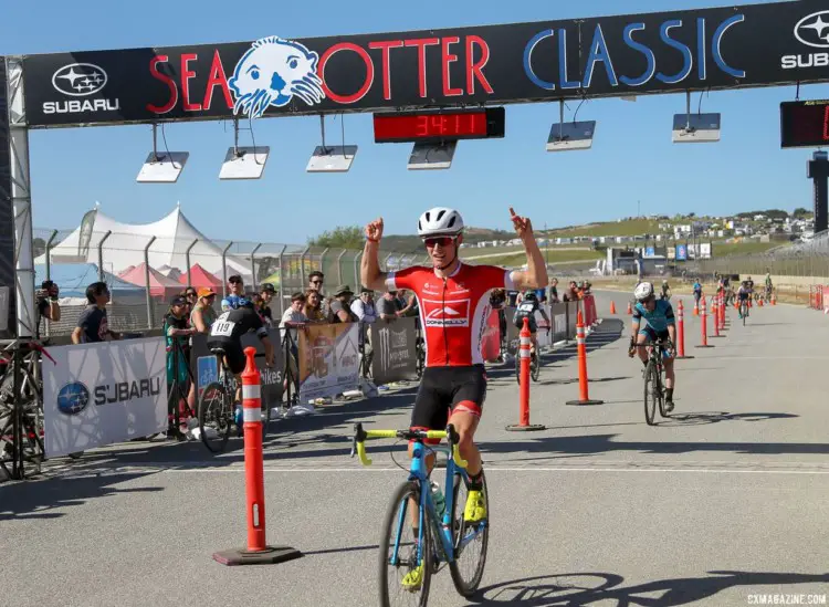 Lance Haidet celebrates his win in the Men's race. 2018 Sea Otter Classic Cyclocross Race, Pro Men and Women. © J. Silva / Cyclocross Magazine