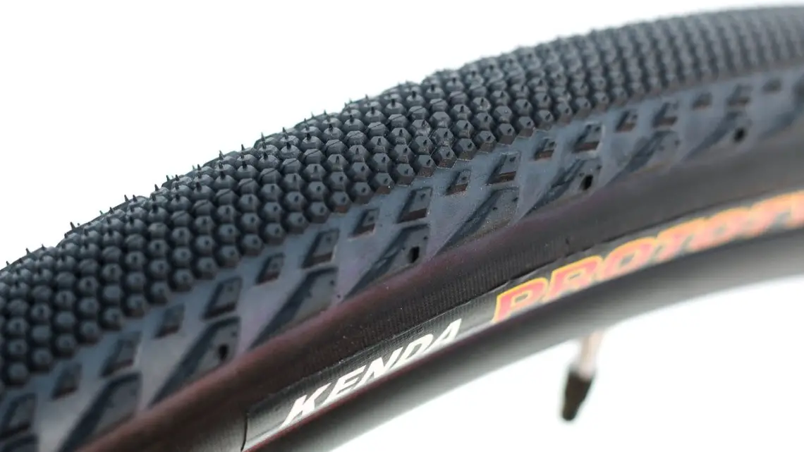 Kenda's new Alluvium tire has two rows of side knobs along with a smooter-rolling center. Kenda Alluvium Gravel Tire. © Cyclocross Magazine