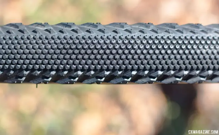 The new Alluvium gravel tire has a tight center and two rows of side knobs for traction. Kenda Alluvium Gravel Tire. © Cyclocross Magazine
