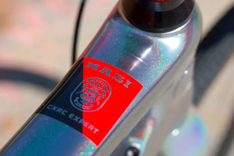 Masi Bikes carbon CXRC Expert returns with the same solar chrome color scheme but updated componentry. 2018 Sea Otter Classic cyclocross and gravel new products. © Cyclocross Magazine