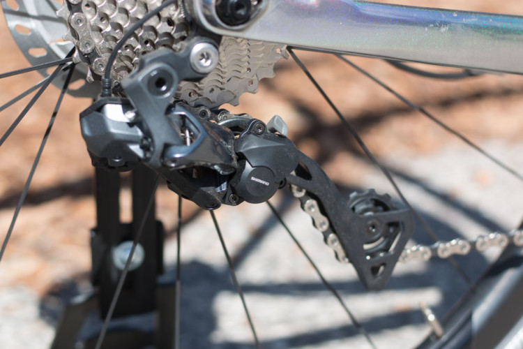 The Masi Bikes carbon CXRC Expert was one of several show bikes to feature the Ultegra RX805-GS clutch-based rear derailleur. 2018 Sea Otter Classic cyclocross and gravel new products. © Cyclocross Magazine