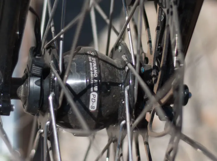 Masi Bikes Speciale Randonneur 650B makes sure you won't be left in the dark with the Dynamo front hub and light. 2018 Sea Otter Classic cyclocross and gravel new products. © Cyclocross Magazine