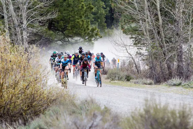 A group of riders rolls down part of the 60% of the course that was dirt or gravel. 2018 Sagan Dirt Fondo. © Jonathan Devich / epicimages.us