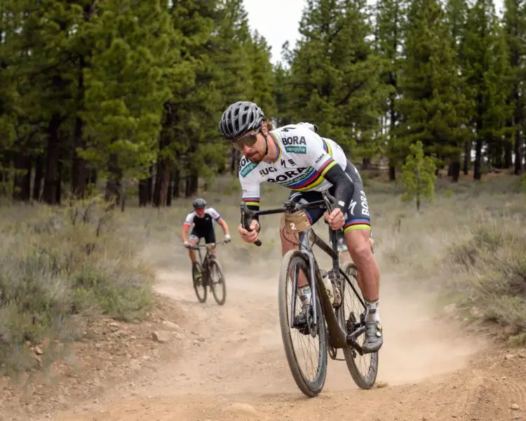 Peter Sagan is known for his sprinting, but he took a stab on some off-road riding at his dirt fondo. 2018 Sagan Dirt Fondo. © Craig Huffman