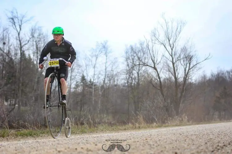 Jeff Jacobi, 2018 Barry-Roubaix on a Penny Farthing. © Rob Meendering