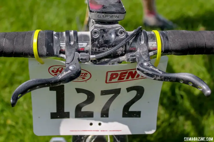 Winfield has Salsa Cross Levers 2 attached from her cyclocross racing days. She said they came in handy a few times on the loose gravel descents in Minnesota. Dee Dee Winfield's 2018 Almanzo-100-Winning Blue Norcross SL. © Cyclocross Magazine