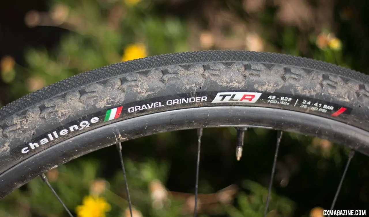 Challenge's Gravel Grinder TLR Tubeless tire is the company's first foray into tubeless clinchers, and this airtight model is a good start. © Cyclocross Magazine