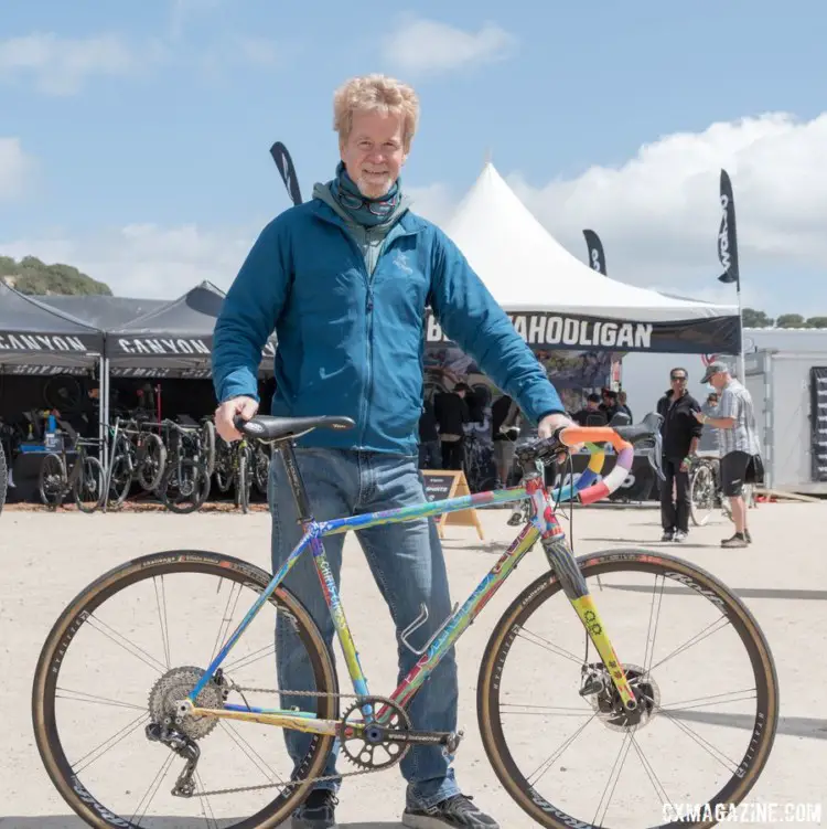 Chris Chance shows off this custom-painted Chris Cross bike. Fat Chance Chris Cross Bike. 2018 Sea Otter Classic. © C. Lee / Cyclocross Magazine