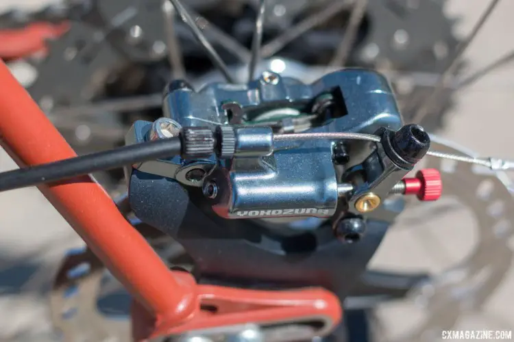 The mechanical-to-hydraulic Yokozuna disc brakes slow down the Chumba Cycles USA Terlingua. 2018 Sea Otter Classic cyclocross and gravel new products. © Cyclocross Magazine